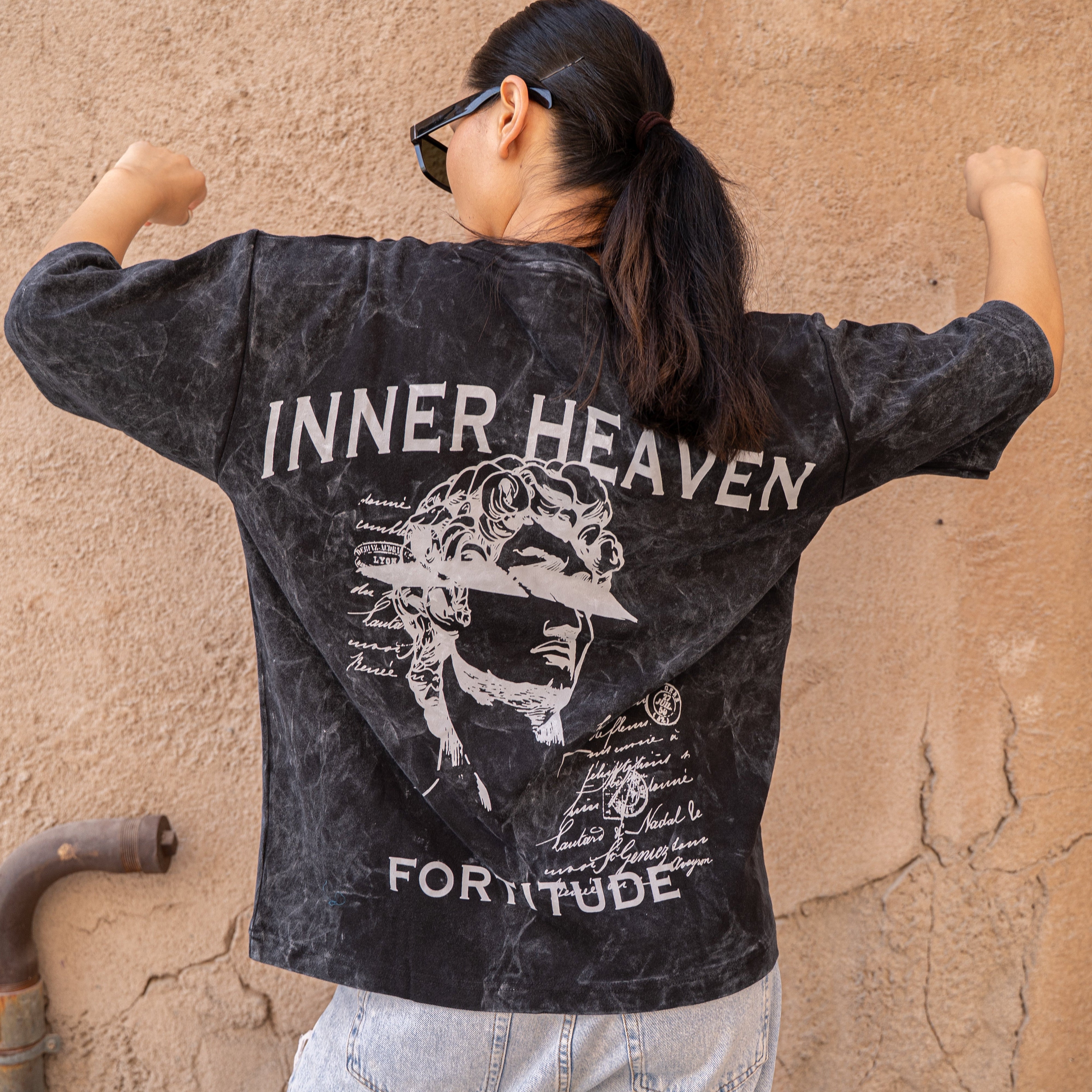 Inner Heaven Optical Wash Oversized Tee-Black
